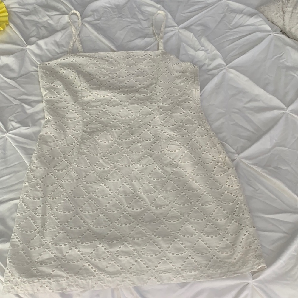 White eyelet mini dress